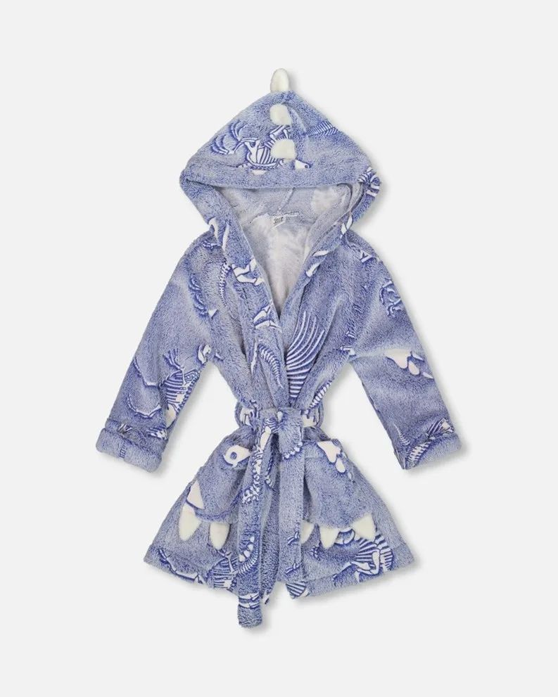 Image 1. Deux par Deux Plush Glow in the Dark Bathrobe - Dinosaur print