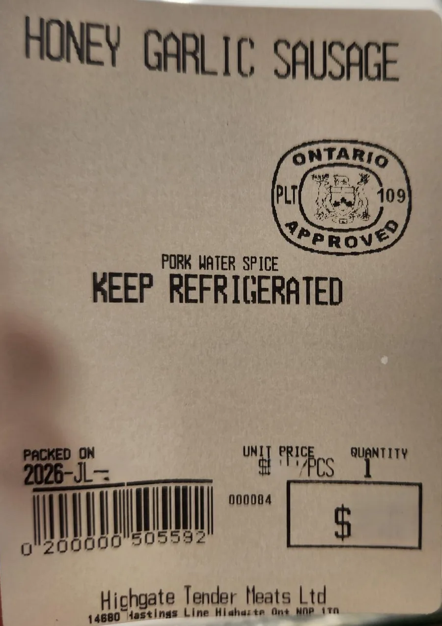 Honey garlic sausage — recalled product