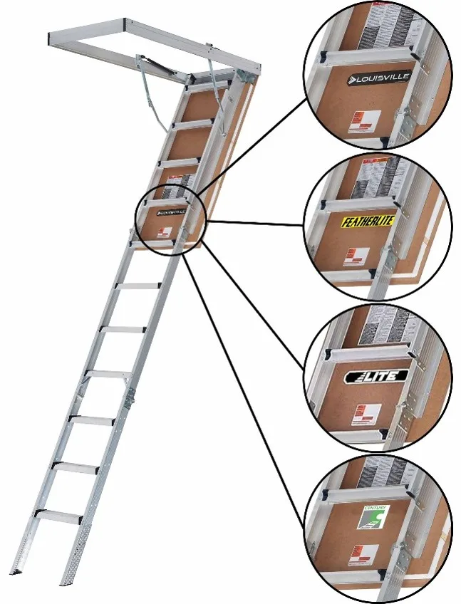 Louisville and Featherlite brand Attic Stairways with gas struts