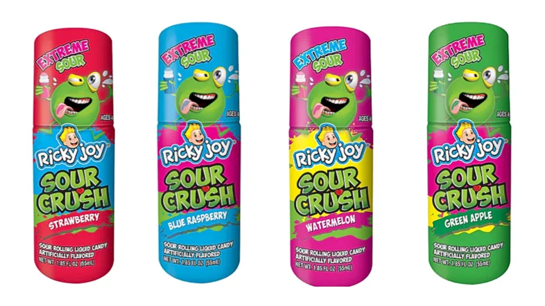 Recalled Ricky Joy Sour Crush Rolling Liquid Candy - bottles