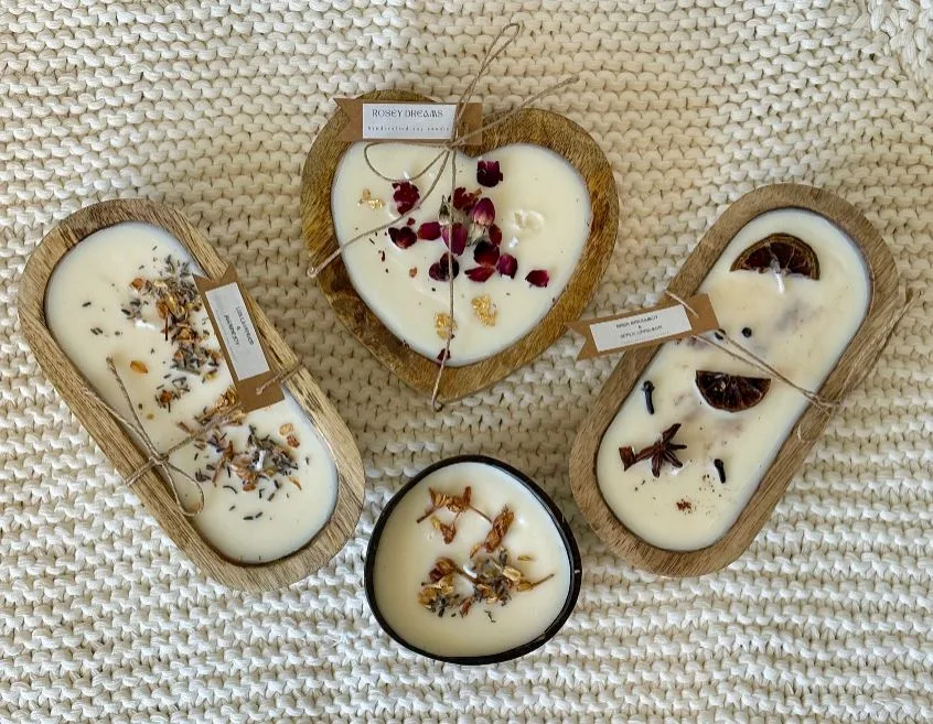 Scented wood bowl & coconut bowl candles