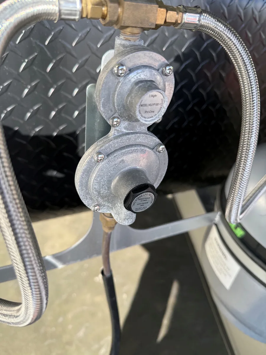 Front view of the regulator on the caravan