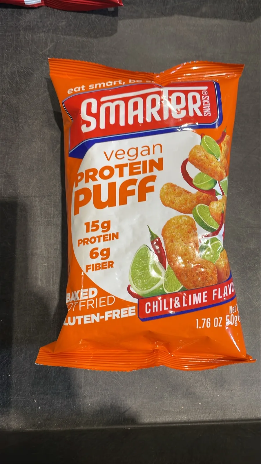 Smarter Snacks brand Vegan Protein Puff Chili & Lime Flavored front